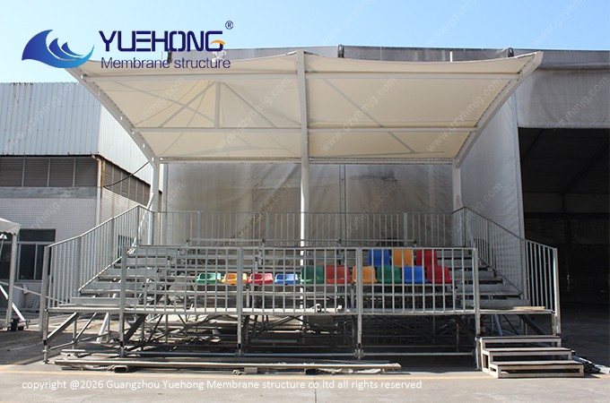 In-company exhibition hall displaying a membrane structure bleacher sample