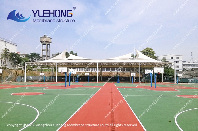 Cubierta de membrana estructural para cancha de baloncesto en una facultad de Guangzhou