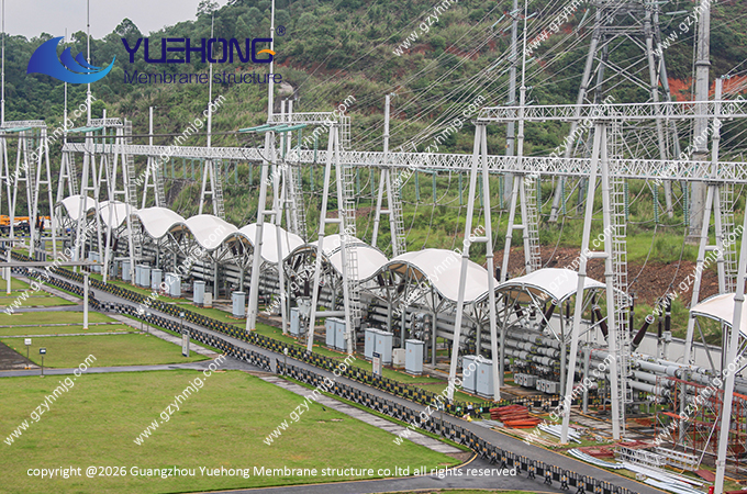 Toldo de sombra con estructura de membrana para equipos de la red eléctrica en Foshan